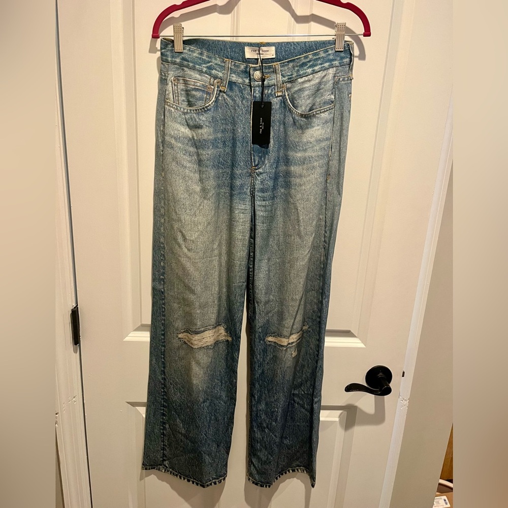 NWT Rag and Bone Dara Liquid Miramar Pant Jean Light/Med Blue Distress Size 25 - Picture 4 of 12